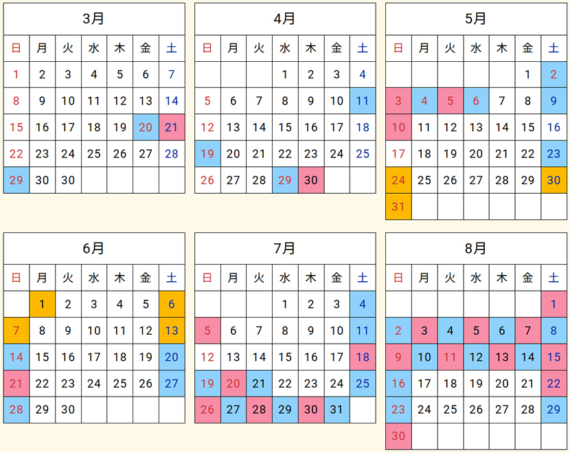 出発日カレンダー