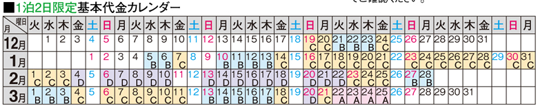 基本代金カレンダー