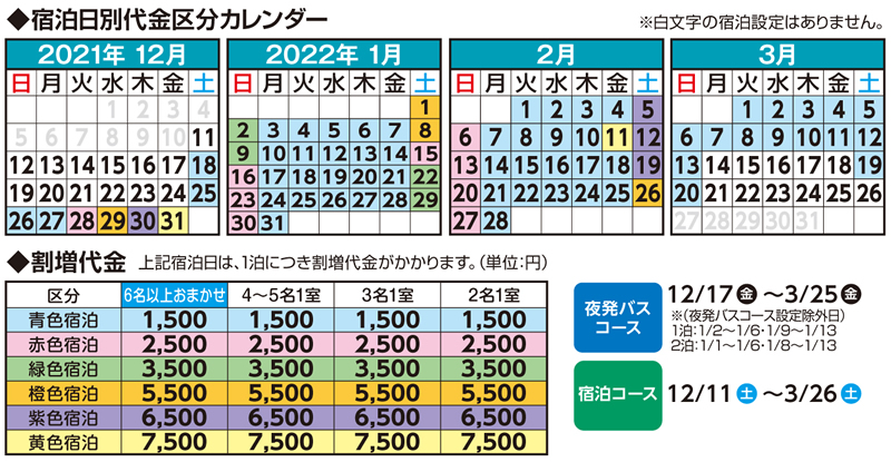 割増代金区分カレンダー